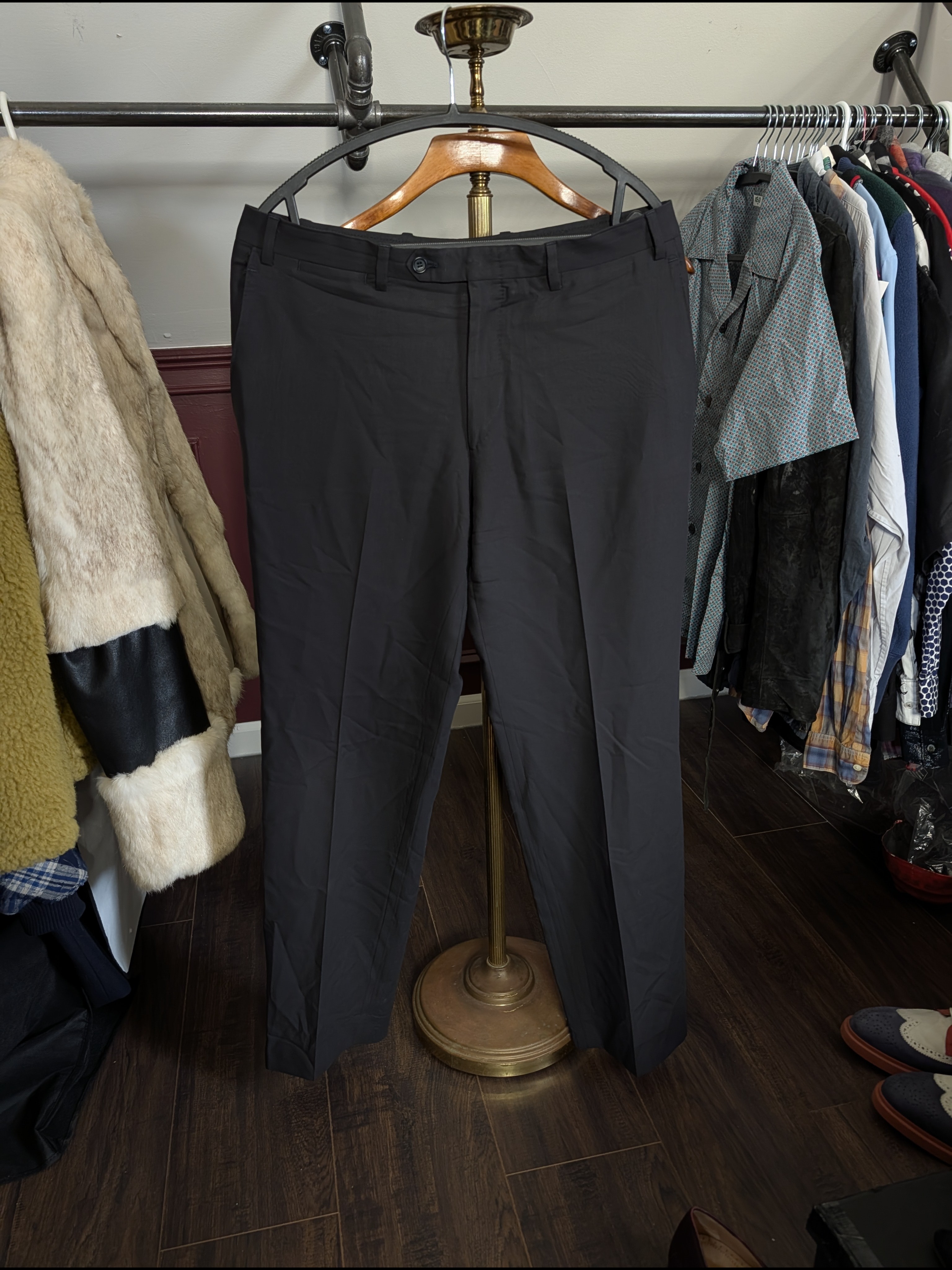 Trussini Black Super 100s Wool Steep Twill Pleated Dress Pants Trousers Italy